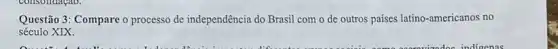 Questão 3: Compare o processo de independência do Brasil com o de outros países latino-americanos no
século XIX.