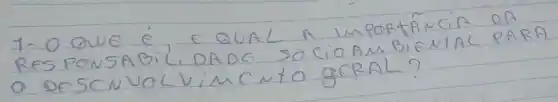 1- O QUE é, E QUAL A IMPORTÁNCIA OA RESPONSABILI DADC SOCIOAM BIENTAL PARA O DFSCNVOLLVIMC NTO gCRAL?