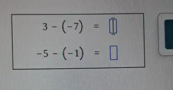 3-(-7)= IIIIIIIIIIIIIIIIIIIIIIIIIIIIIIIIIIIIIIIIIIIIIIIIIIIIIIIIIIIIIIIIIIIIII
-5-(-1)= square 
square