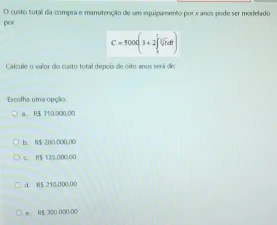 Custo Total Da Compra E Manutenção De Um Equipamento Por X Anos Pode ...