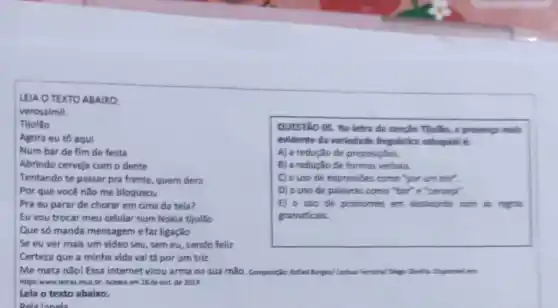 LEIA O TEXTO ABAIXO; Verossimil. TijolSo Agora Eu to Aqui Num Bar De ...