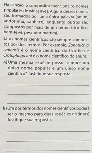 Na Canção, O Compositor Menciona Os Nomes Populares De Várias Aves ...